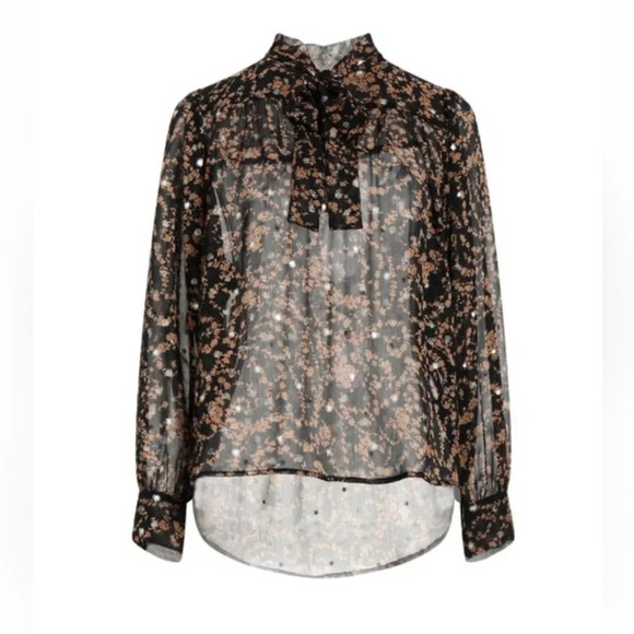 Sabina Musayev Black Brown and Gold Metallic Necktie Blouse Size Small - Picture 2 of 13